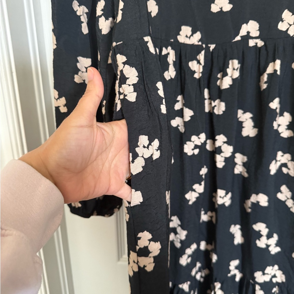 a new day Black Midi Dress with Cream Floral Print and Puff Sleeves - Picture 4 of 16